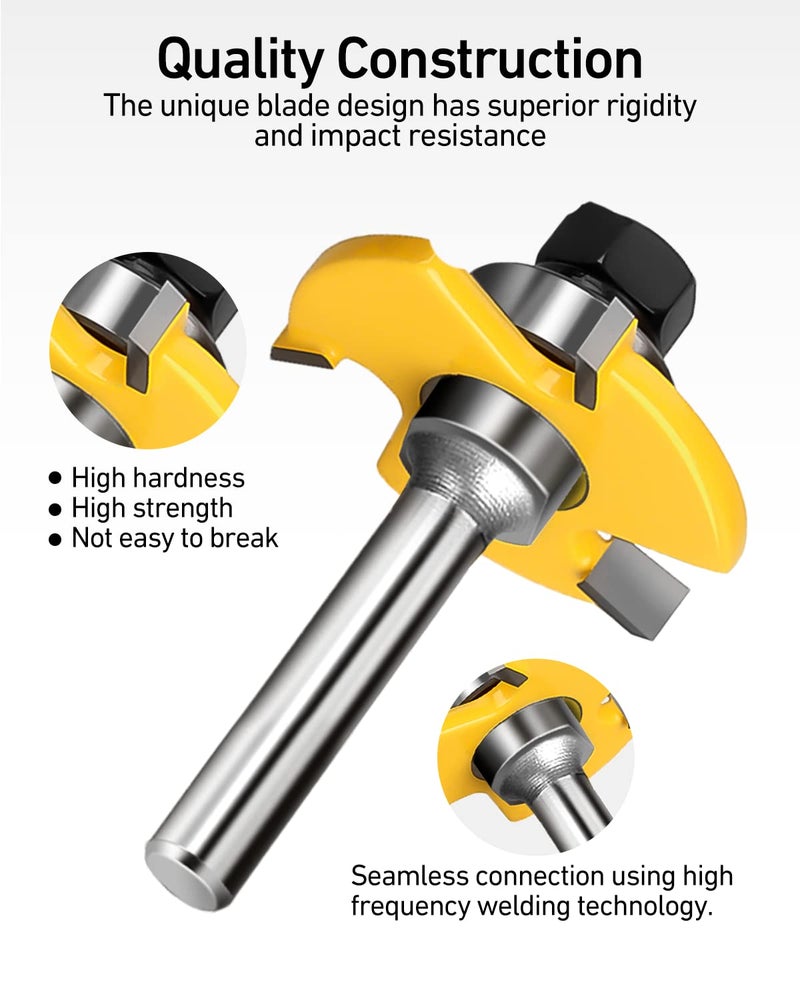 Jooyle 1/2-Inch Shank Tongue and Groove Router Bits Set & Reversible Finger Joint Router Bit, 3 Pack Router Bit Set, Woodworking Chisel Cutter for Density Boards, Solid Wood, MDF, Chipboard, Splints, Etc - Image 3